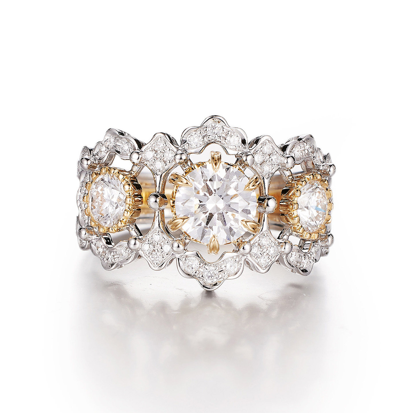 尤金喜 18k金人工培育钻石戒指布布风复古宽版IGI合成钻铂金戒指