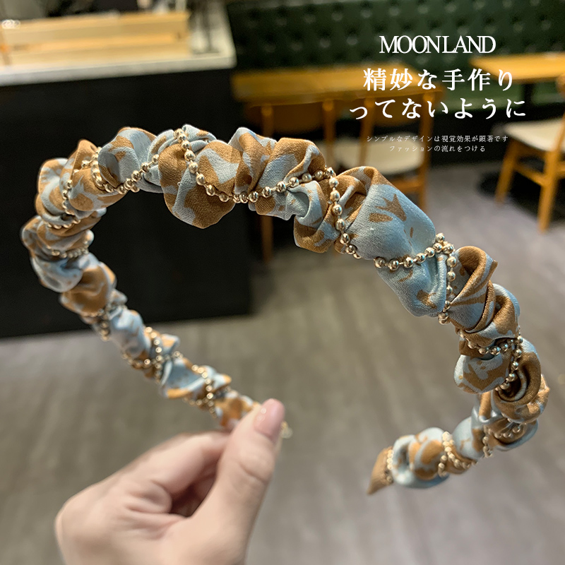 发箍女复古夏韩国法式气质碎花褶皱链条头箍网红压发夹碎发卡头饰