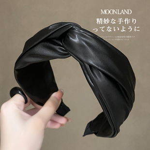 宽边皮质交叉发箍女款 发卡高颅顶日常外戴洗脸头箍 高级感洋气时尚