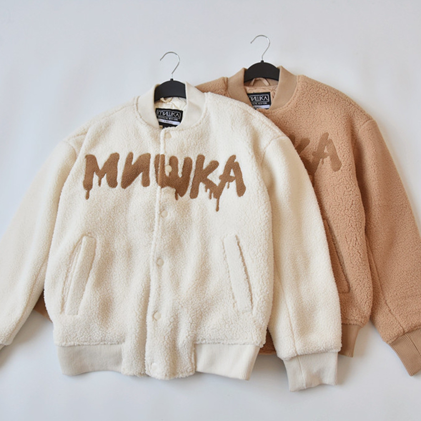 秋冬男女羊羔绒刺绣保暖棒球夹克