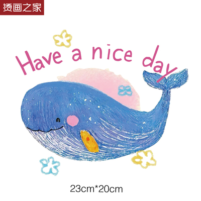 白墨高弹卡通鲸鱼印花图案