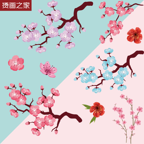 国潮手绘新款梅花印花图案