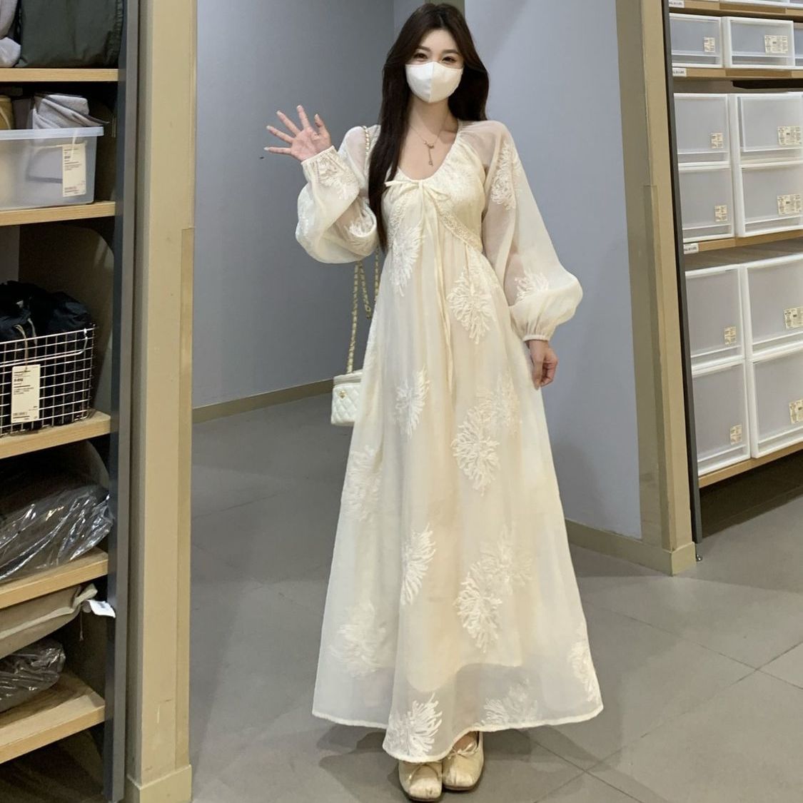 大码胖mm高级感刺绣蕾丝连衣裙