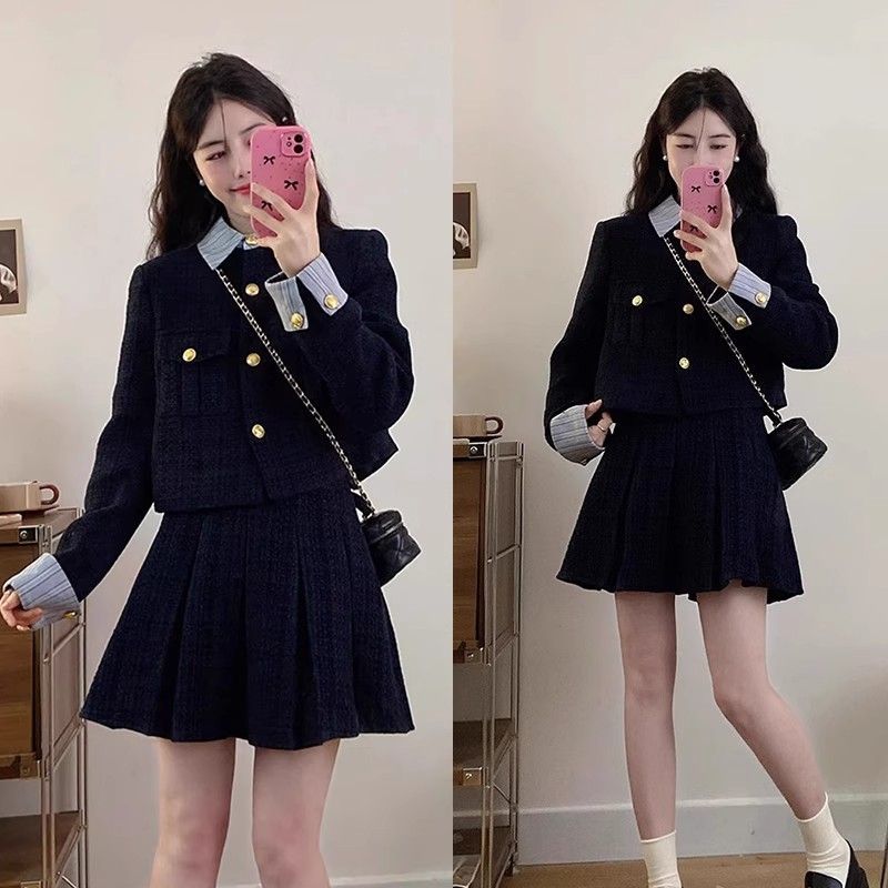 大码胖mm小香风连衣裙套装女