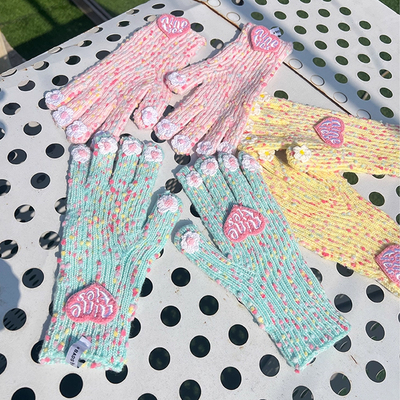 彩色毛线分指手套圣诞节小众多巴胺针织手套女秋保暖派对礼物原创