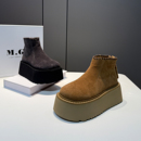 时尚增高雪地靴2025秋冬新款真皮牛反绒厚底休闲博肯松糕加绒短靴