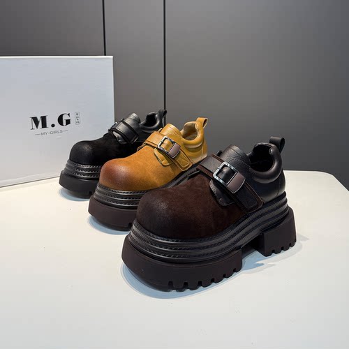 时尚松糕鞋女2025秋冬新款真皮