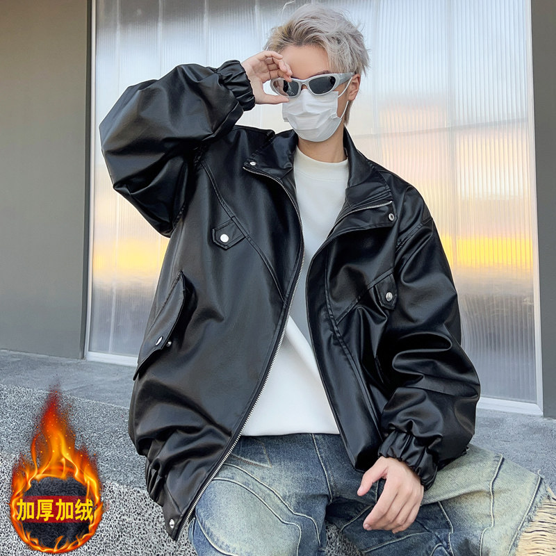 XZ413HW233-P100-2025秋装新款羊羔毛机车PU时尚休闲潮流外套，男装工装外套，星座413（原星座105C）