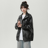 XZ413-HW233特批75-2025秋装新款机车PU时尚休闲中性风皮夹克外套，女装皮衣，星座413（原星座105C）