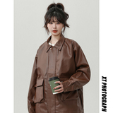 XZ413HW235-P90-2025秋装新款机车PU时尚休闲潮流工装中性风外套，女装皮衣，星座413（原星座105C）