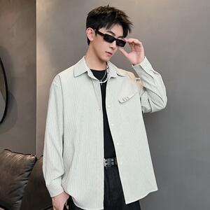 XZ413-HW160-P40-2026春季长袖条纹男女青少年百搭休闲衬衫，男装衬衫，星座413（原星座105C）