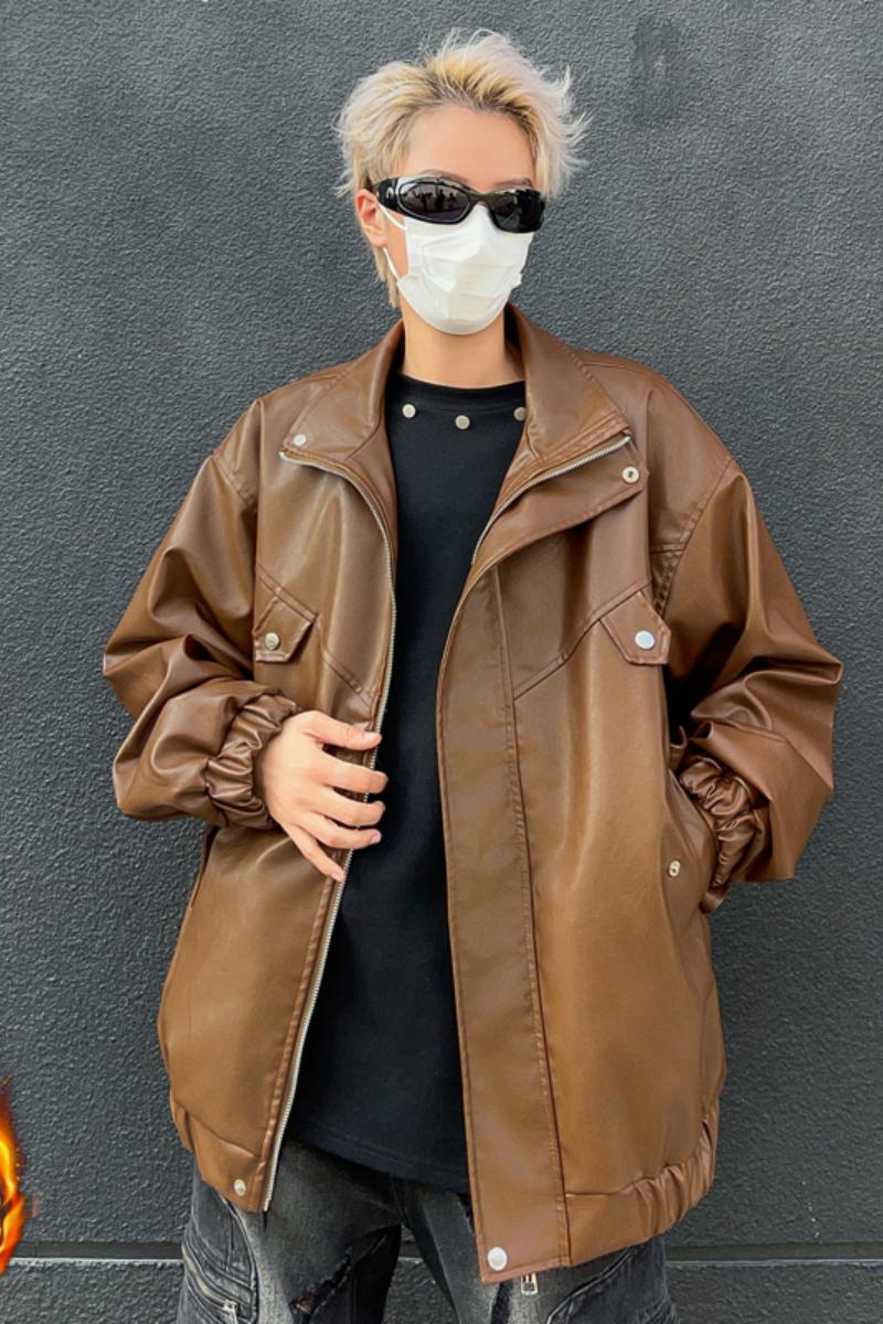 XZ413HW233-P100-2025秋装新款羊羔毛机车PU时尚休闲潮流夹克外套,男装夹克,星座413（原星座105C）