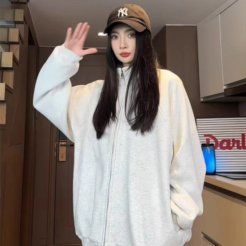XZ413HW666-P58现货2025春季新款美式百搭休闲质感超好立领卫衣,女装卫衣/绒衫,星座413（原星座105C）
