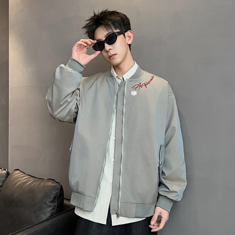 XZ413-HW153-P70-2025秋装新款渐变色绣花百搭青少年立领夹克外套,男装夹克,星座413（原星座105C）