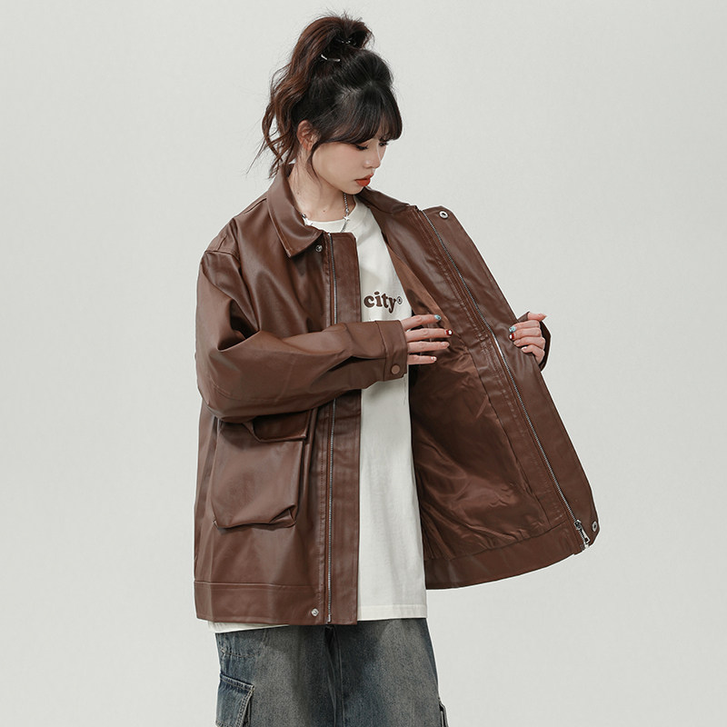 XZ413HW235-P90-2025秋装新款机车PU时尚休闲潮流工装中性风外套，女装皮衣，星座413（原星座105C）