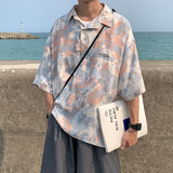 XZ105C-HW816-P40-2023夏季新款透气轻薄丝滑面料休闲短袖印花T恤，男装衬衫，星座105C
