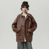 XZ413HW235-P90-2025秋装新款机车PU时尚休闲潮流工装中性风外套，女装皮衣，星座413（原星座105C）