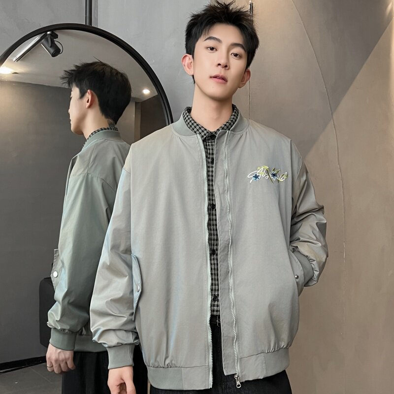 XZ413-HW668-P75-秋装新款渐变色绣花时尚百搭青少年立领夹克外套,男装夹克,星座413（原星座105C）