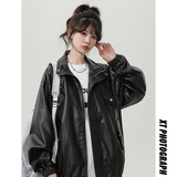 XZ413-HW233特批75-2025秋装新款机车PU时尚休闲中性风皮夹克外套，女装皮衣，星座413（原星座105C）