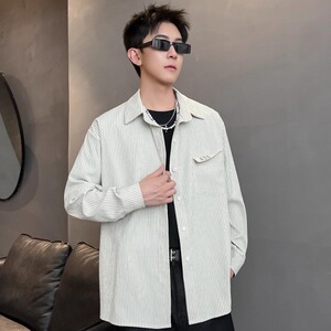 XZ413-HW160-P45-2025秋季长袖条纹男女青少年百搭休闲衬衫图片