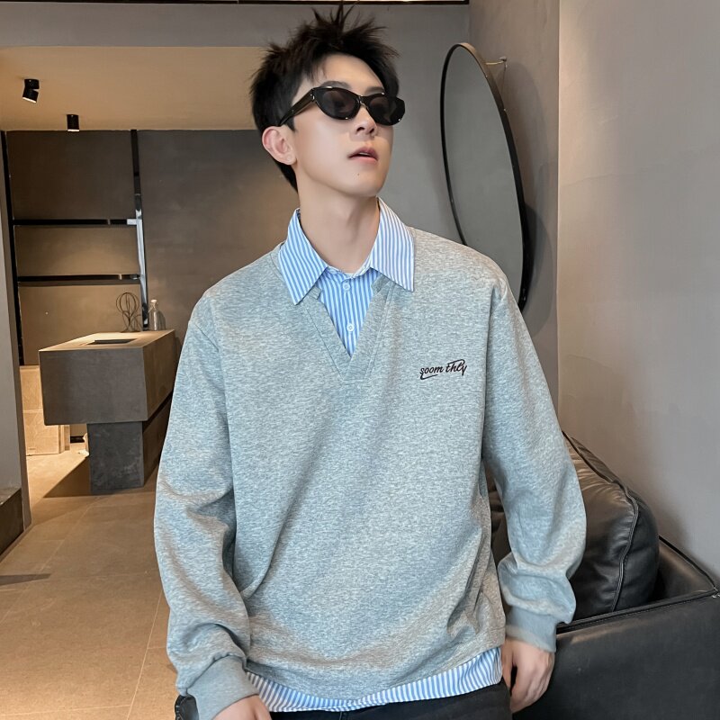 XZ413HT109J特批35-2025夏季新款休闲百搭时尚配色假两件长袖卫衣,男装卫衣,星座413（原星座105C）