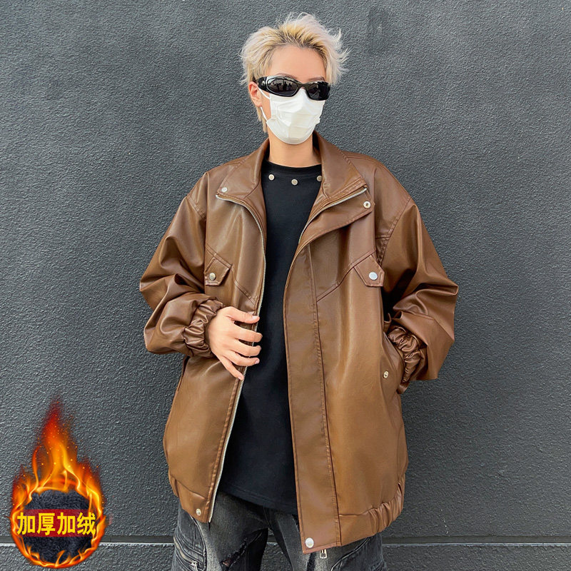 XZ413HW233-P100-2025秋装新款羊羔毛机车PU时尚休闲潮流夹克外套，男装夹克，星座413（原星座105C）