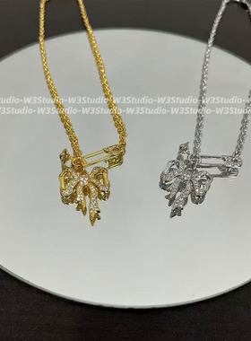 土星飘带立体蝴蝶结别针链条项链