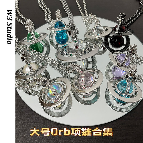 W3Studio大号orb立体土星项链合集长款飞碟星球镶钻叠戴毛衣链