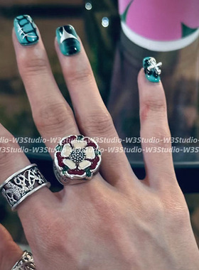 中古款土星做旧珐琅玫瑰花戒指