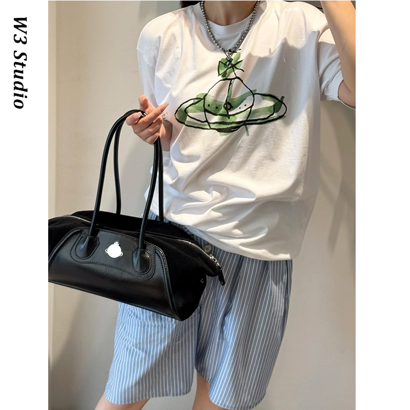 土星复古麂皮绒单肩腋下法棍女包