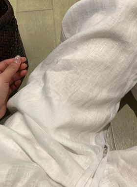 HLY夏款百分百亚麻透气百搭拖地长裤 松紧腰老钱风阔腿休闲裤女