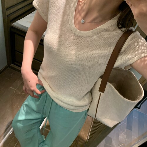 HLY夏品天然纤维U领针织T恤