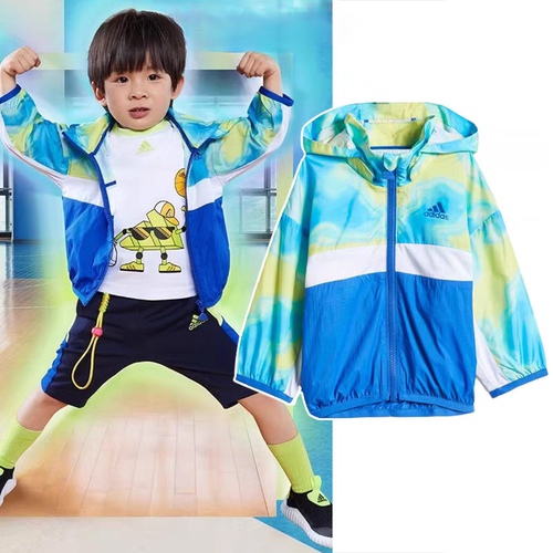 果果正品Adidas男童春夏休闲薄款防风防晒皮肤衣HL8546