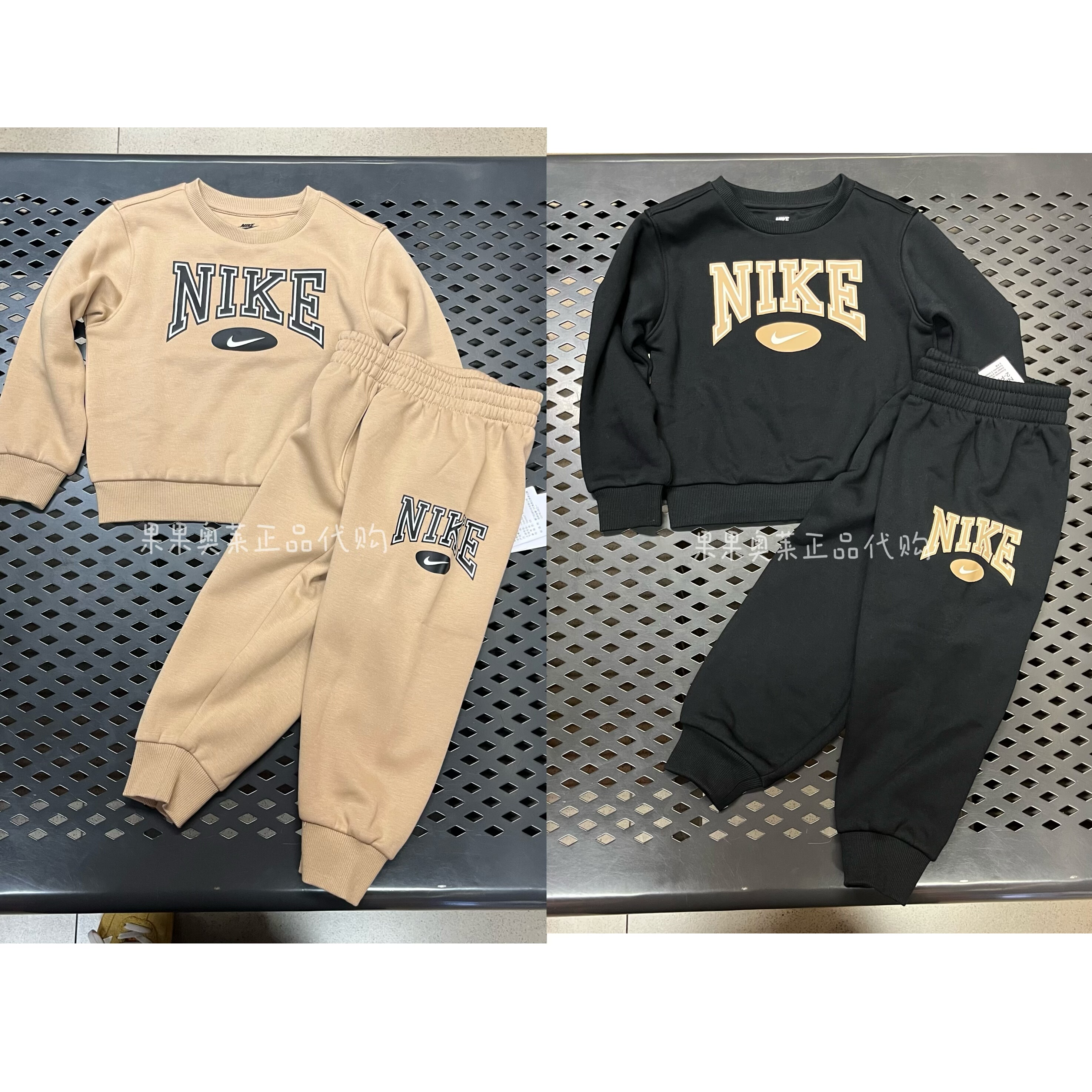 Nike/耐克 幼小童秋冬加绒保暖印花圆领上衣长裤两件套IB2254-200