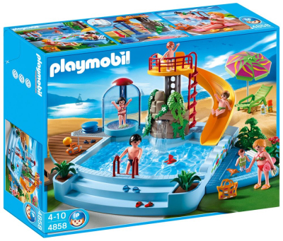 【现货】playmobil摩比世界4858带滑梯的水上泳池