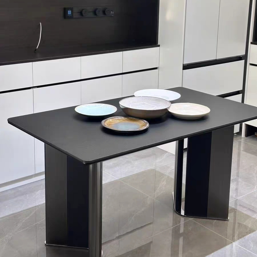 德利丰岩板餐桌意式轻奢家用不锈钢饭桌现代简约别墅岩板吃饭桌子