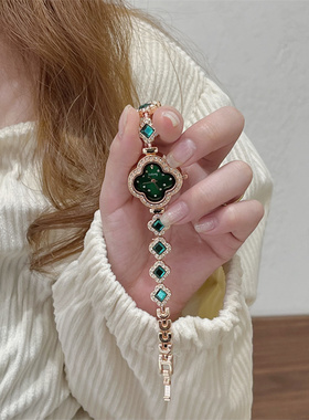 轻奢高级感绿色手链手表女士ins小众设计感简约气质2023新款女表