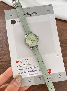 山茶花绿色森系迷你小表盘手表女款学生韩版高级小众ins小巧简约