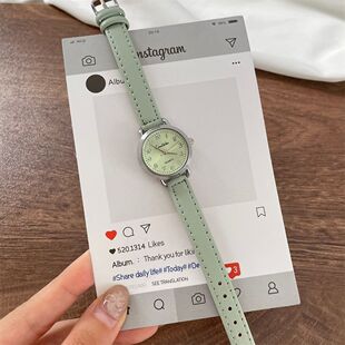 山茶花绿色森系迷你小表盘手表女款 高级小众ins小巧简约 学生韩版