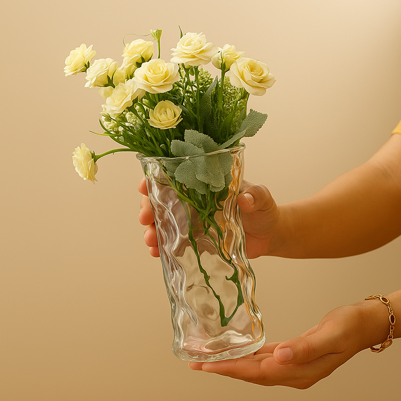 轻奢北欧玻璃花瓶透明水养鲜花百合玫瑰花瓶客厅干花插花摆件花瓶