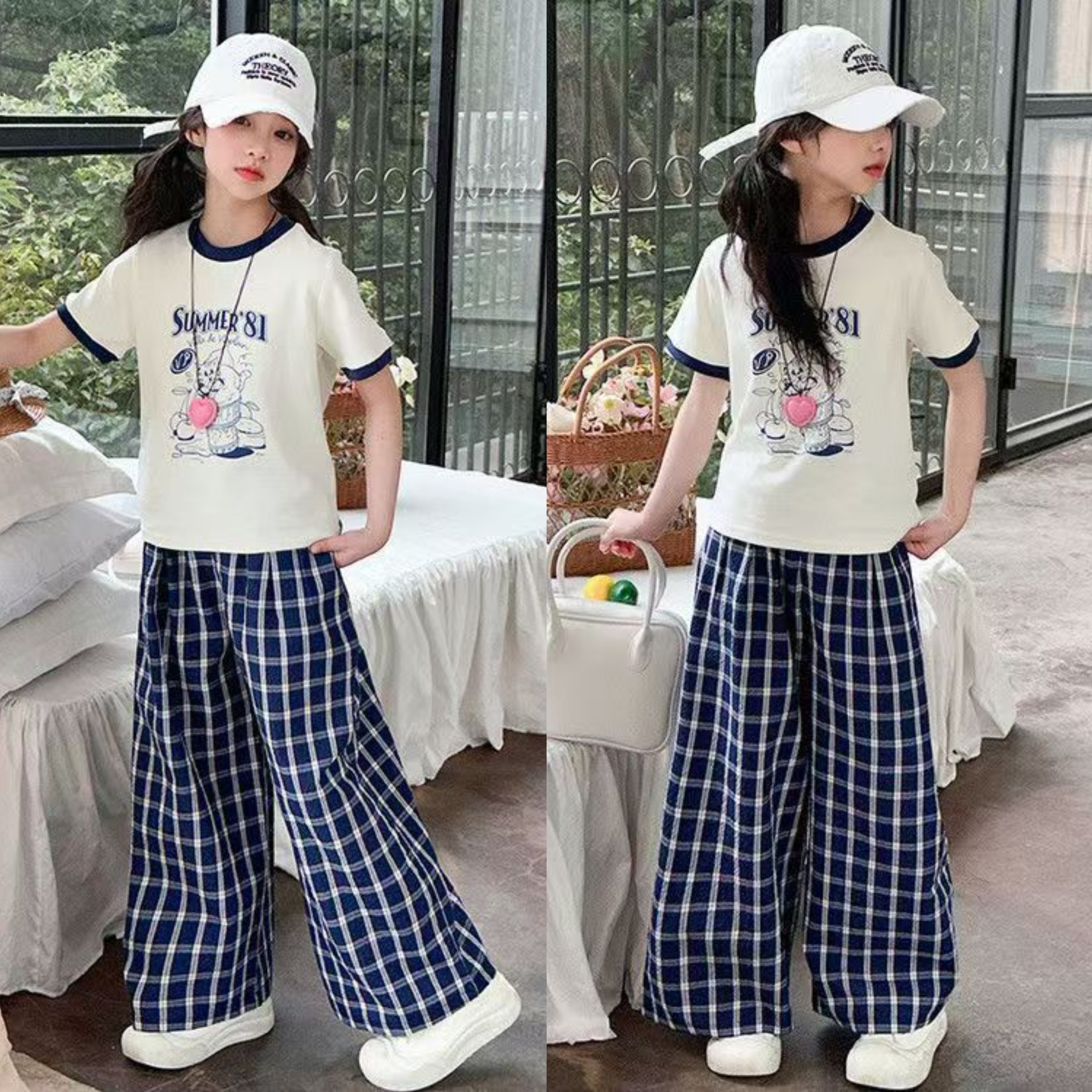 2026款女童格子阔腿夏季薄款长裤