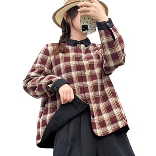 25年秋冬棉服女加棉加厚保暖格子衬衫棉衣宽松学院风内搭上衣外套