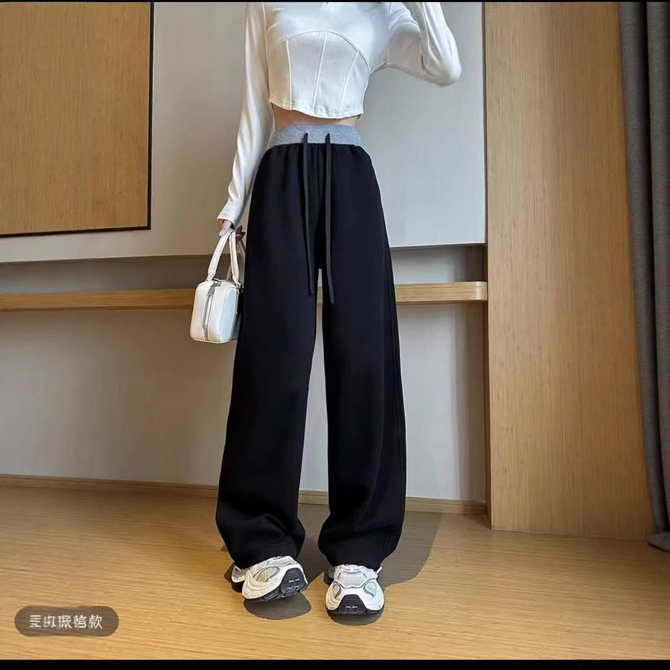 2026年休闲裤女宽松休闲韩版学院风撞色腰裤子卫裤运动裤亲肤裤子