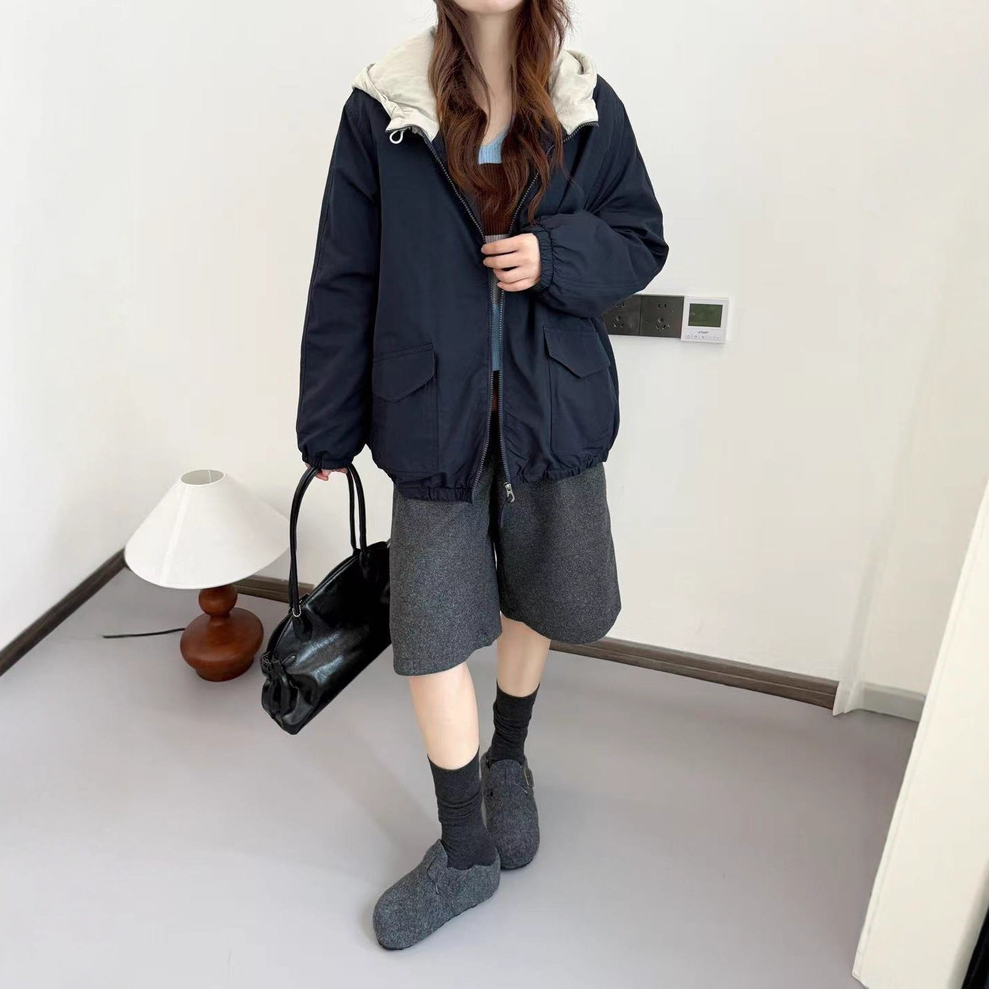 25年秋冬棉服长袖女撞色宽松休闲韩版学院风外套上衣加厚保暖