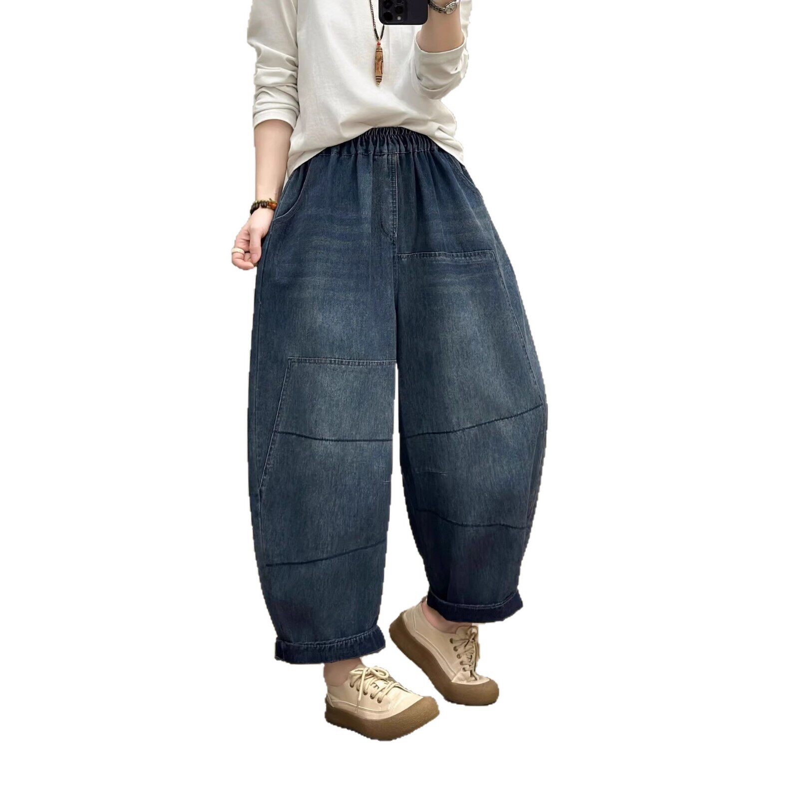 26年春款牛仔裤女九分裤哈伦裤宽松休闲韩版刺绣新款裤子显瘦裤子