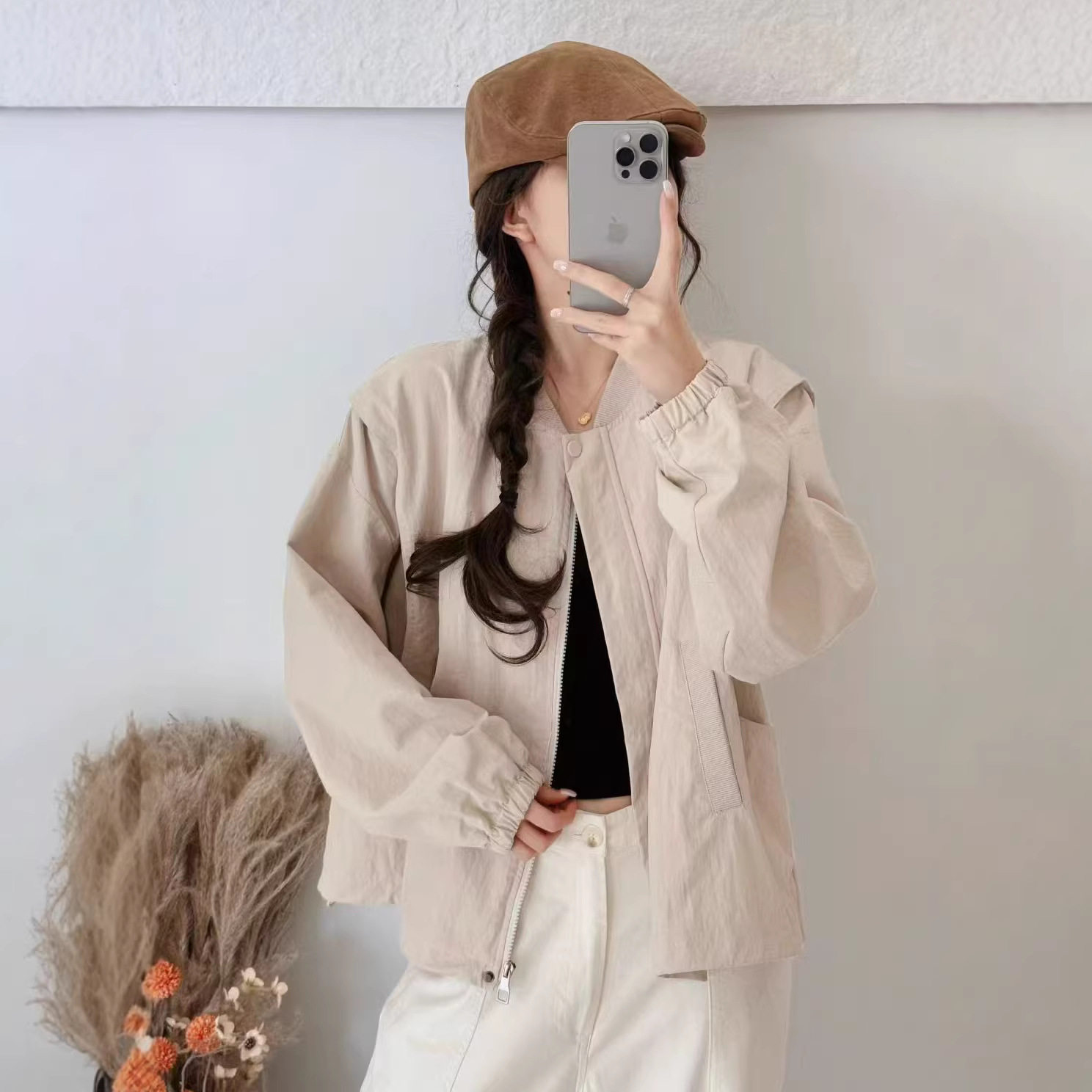 2026年春款外套女长袖棒球领宽松休闲学院风长袖开衫外套上衣新款