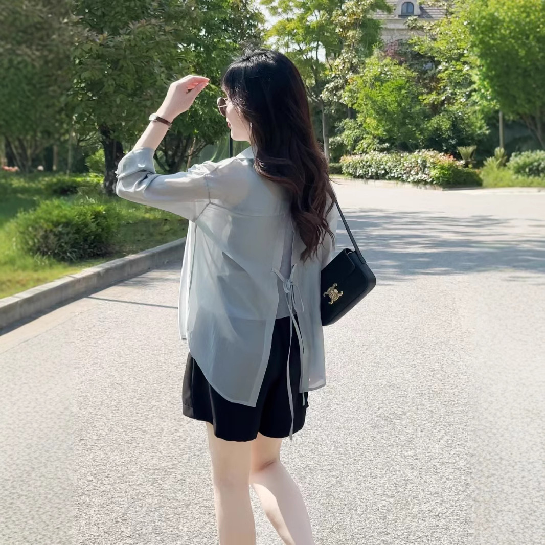 夏季薄款长袖天丝防晒衬衫女2025春季新款气质设计感后背开叉