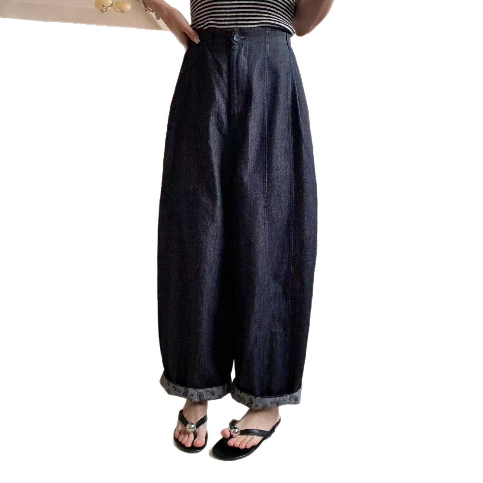 26年春款牛仔裤女宽松休闲学院风拼接裤子亲肤慵懒风裤子长裤时尚