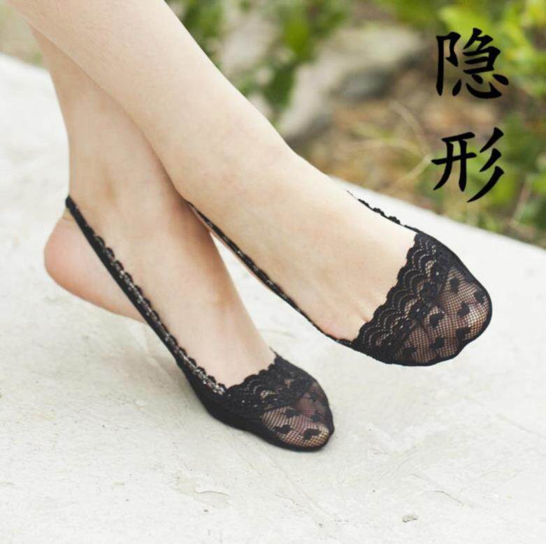 超薄蕾丝隐形船袜高跟鞋女士无后跟袜子夏季带子半截吊带半掌单鞋