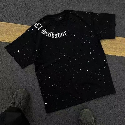 外贸余货美式亮片满天星短袖t恤男潮牌痞帅炸街宽松高街印花半袖